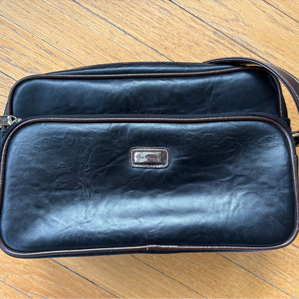 Vintage Via Piaggi Black and Brown Leather Bag